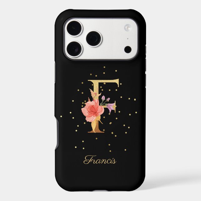 Floral Monogram Personalize Name Initial F Letter Iphone Case (Back)