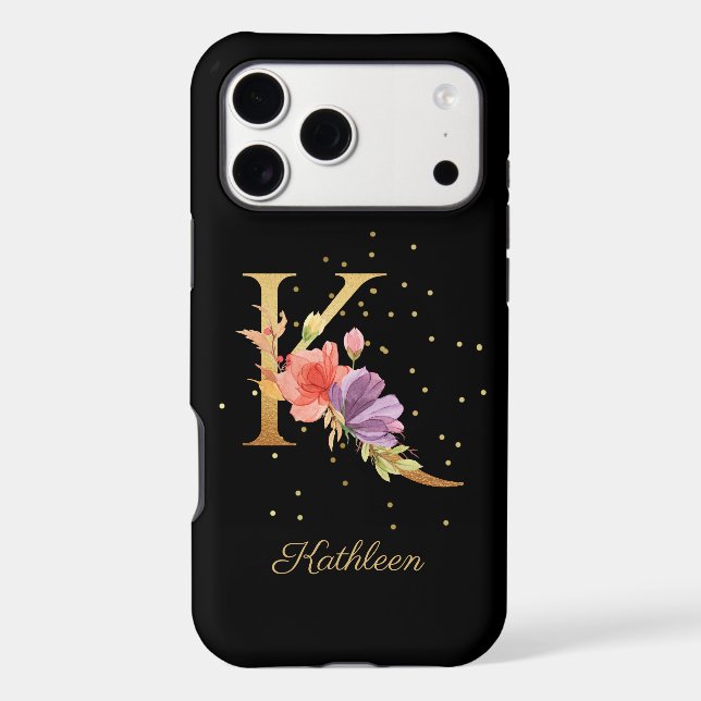 Floral Monogram Personalize Name Initial K Letter Iphone Case (Back)