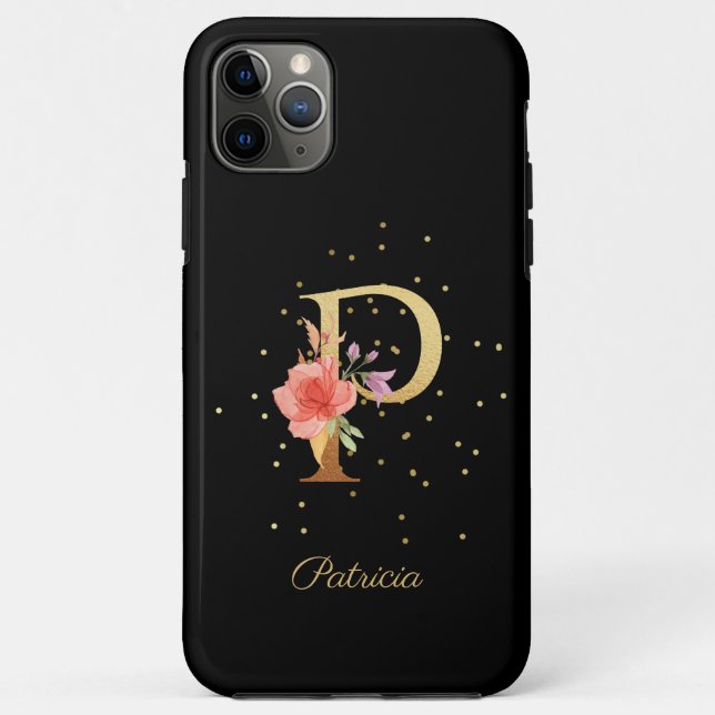 Floral Monogram Personalize Name Initial P Letter Case-Mate iPhone Case (Back)