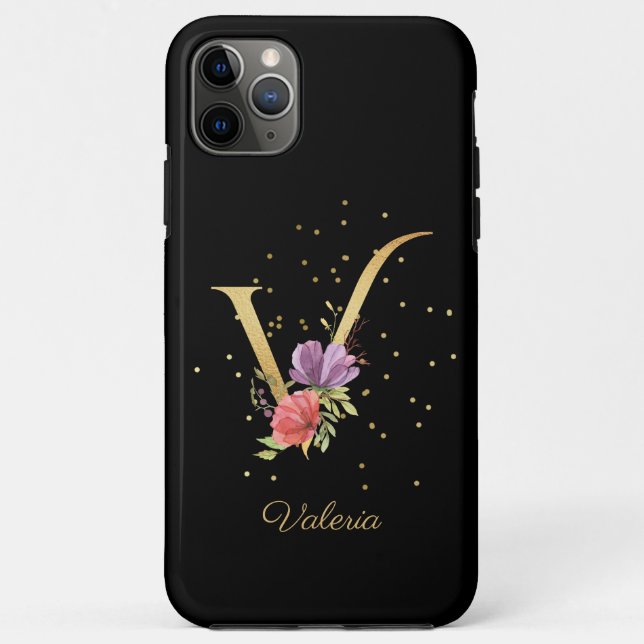 Floral Monogram Personalize Name Initial V Letter Case-Mate iPhone Case (Back)