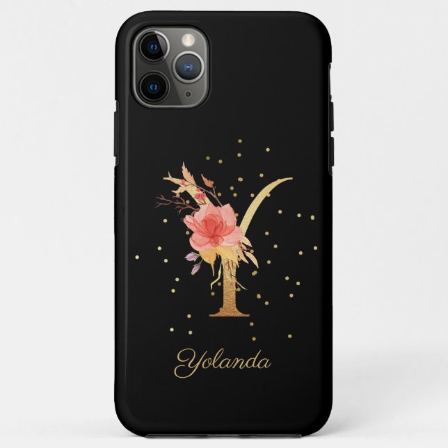 Floral Monogram Personalize Name Initial Y Letter Case-Mate iPhone Case (Back)