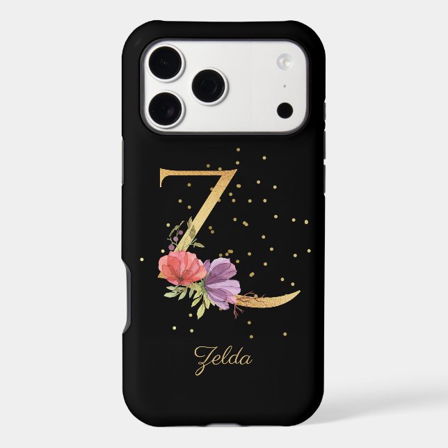Floral Monogram Personalize Name Initial Z Letter Iphone Case (Back)