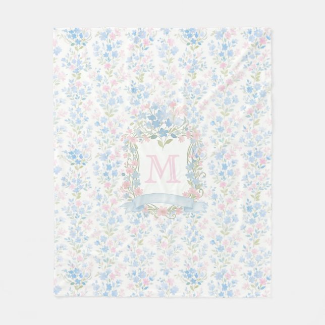 Floral Monogram Personalized Fleece Blanket (Front)