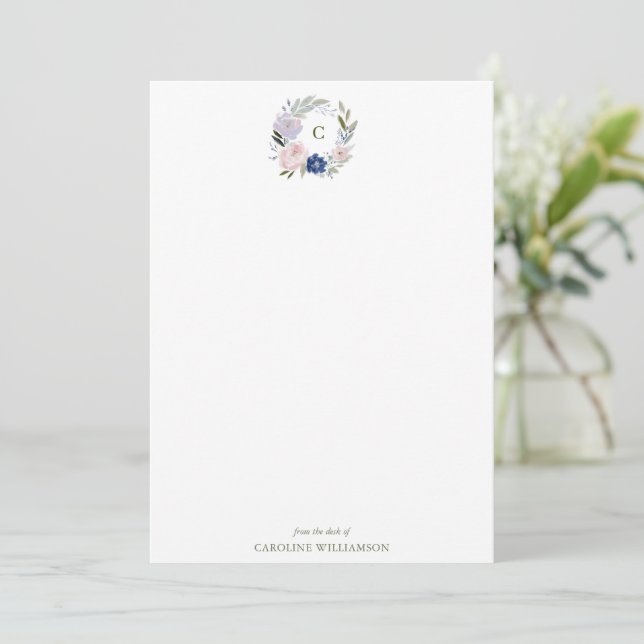 Floral Monogram Personalized From the Desk Of Note Card (Standing Front)