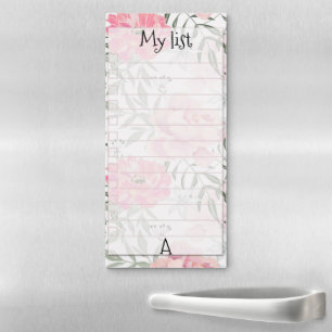Floral ,monogram ,personalized ,peonies, roses, magnetic notepad