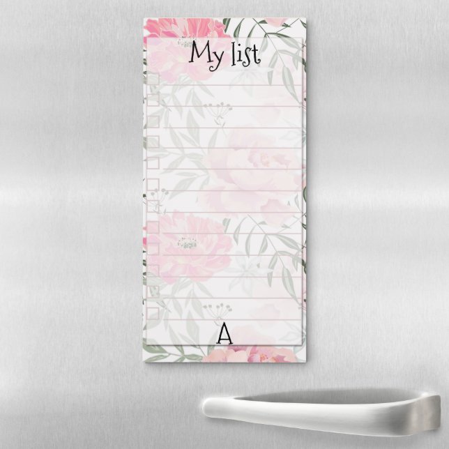 Floral ,monogram ,personalized ,peonies, roses, magnetic notepad (In Situ)