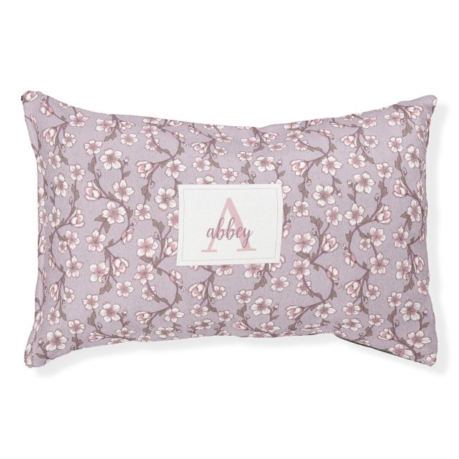 Floral Monogram Pet Bed – Personalized Dog or Cat  (Front)