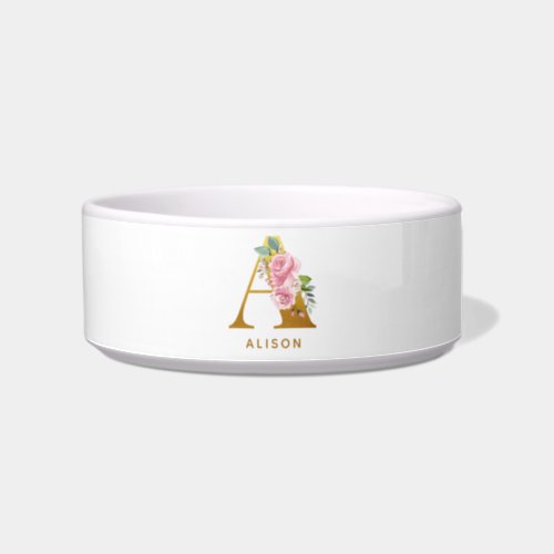 Floral Monogram Pet Name Custom Bowl