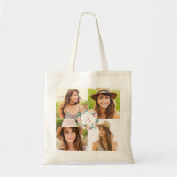 Floral Monogram Photo Collage Custom Tote Bag