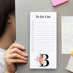 Floral Monogram Pink and Gold To Do List Magnetic Notepad