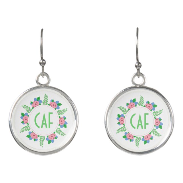 Floral Monogram Pink and Green Earrings (Front)