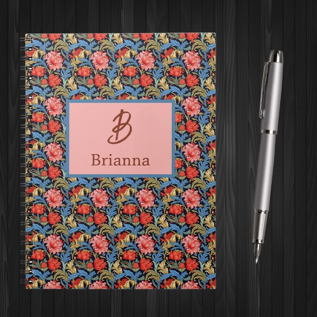 Floral Monogram Pink Blue William Morris Style Notebook (Creator Uploaded)