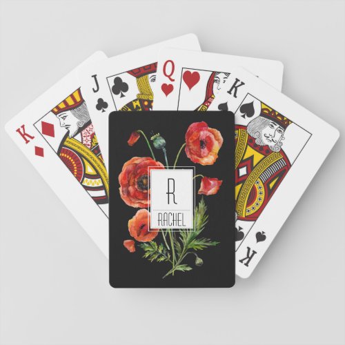 Floral Monogram Playing Cards Red Poppy Flowers