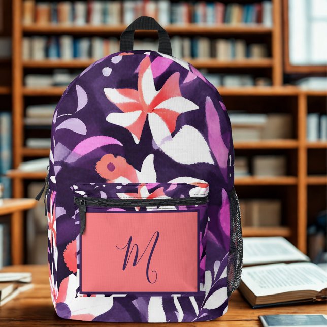 Floral Monogram Printed Backpack (Creator Uploaded)