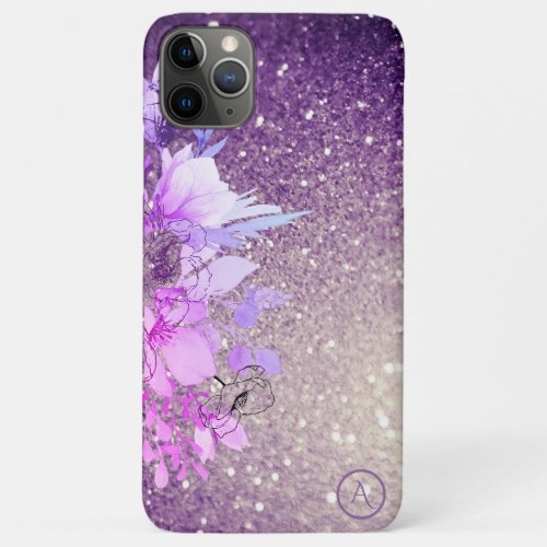  Floral Monogram Purple Ombre Glitter iPhone 11 Pro Max Case