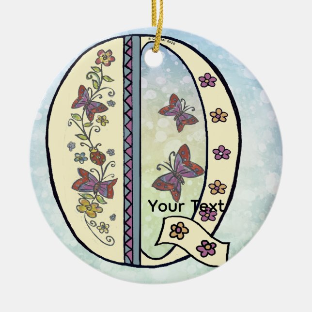 floral Monogram Q  Ceramic Ornament (Front)
