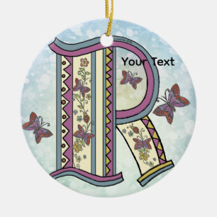 floral Monogram R Ceramic Ornament