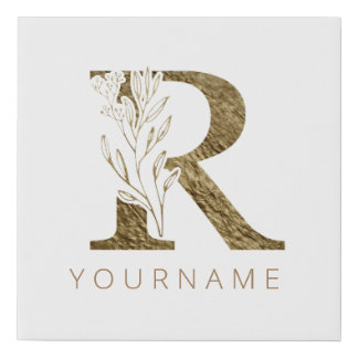 Floral Monogram R Elegant Gold Foliage Faux Canvas Print