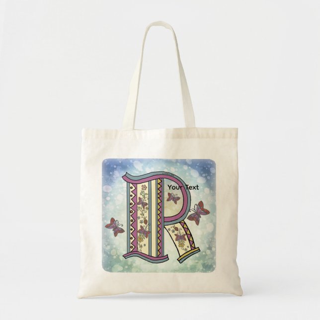 floral Monogram R Tote Bag (Front)