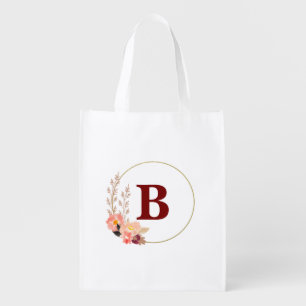 Floral Monogram Reusable Grocery Bag