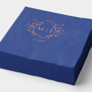 floral monogram rose gold pink blue wedding foil napkins