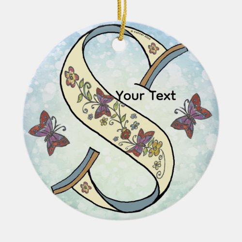 floral Monogram S Ceramic Ornament
