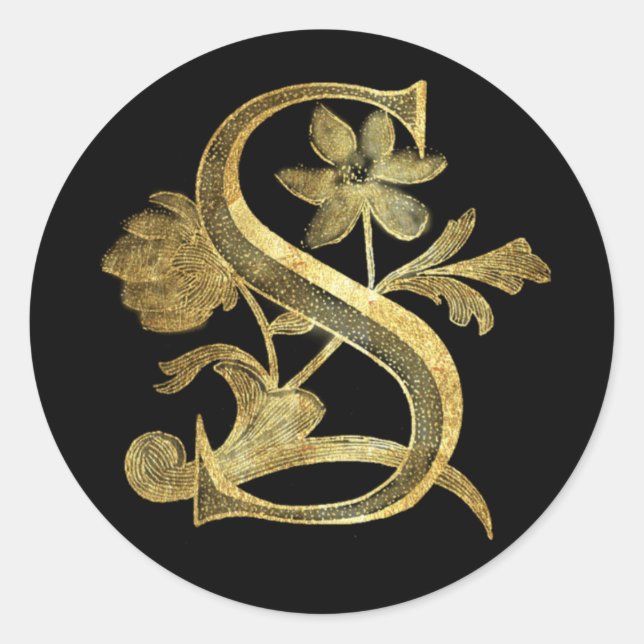 Floral Monogram S Classic Round Sticker (Front)