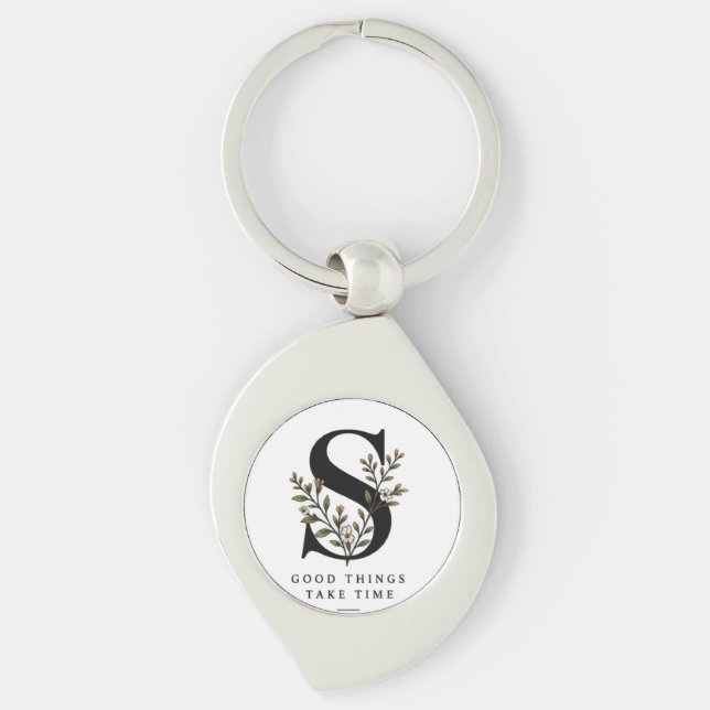Floral Monogram S Coaster - Good Things Take Time  Keychain (Front)