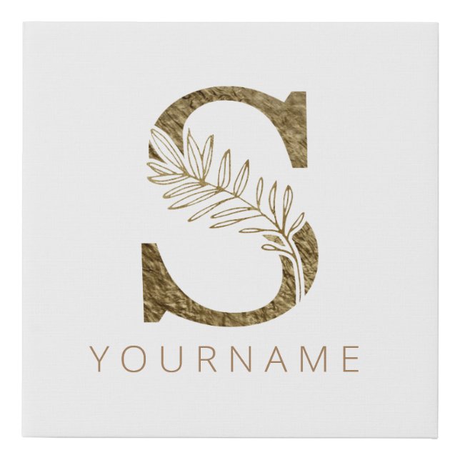 Floral Monogram S Elegant Gold Foliage Faux Canvas Print (Front)