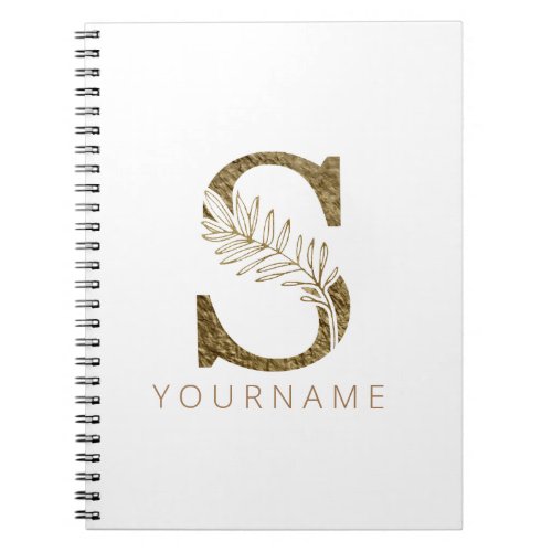 Floral Monogram S Elegant Gold Foliage Notebook