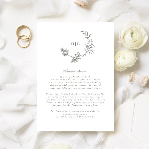 Floral Monogram Sage Green Wreath Wedding Details Enclosure Card