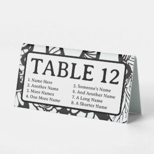 Floral Monogram Seating Chart List Black and White Table Tent