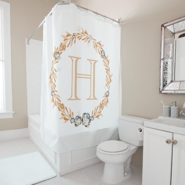 Floral Monogram Shower Curtain (In Situ)