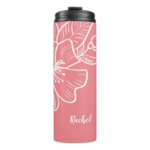 Floral Monogram Template Botanical Coral White Thermal Tumbler