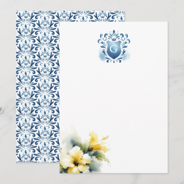 Floral Monogram Thank You Cards Majestic Crest (Front/Back)