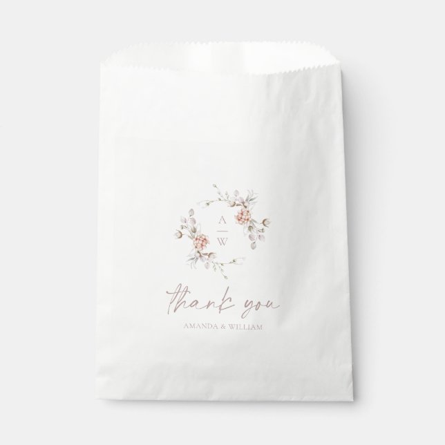 Floral Monogram Thank You Wedding Favor Bag (Front)