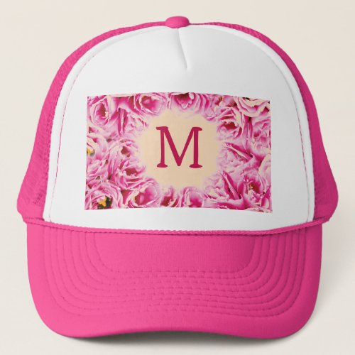Floral monogram trucker hat