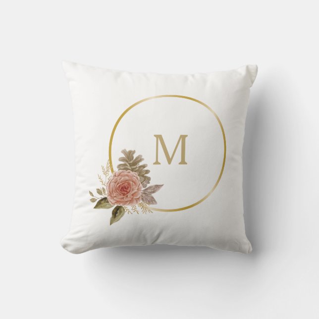 Floral Monogram Two-Sided Throw Pillow (Front)