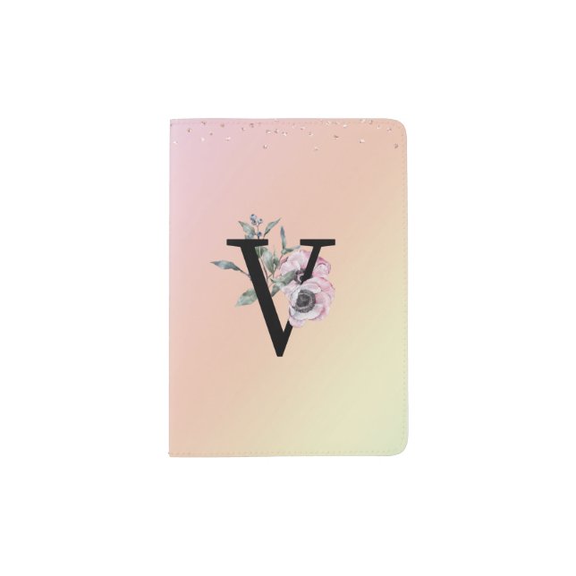 Floral Monogram V Passport Cover Holder (Front)