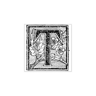 Floral Monogram Vintage decorative Letter T Rubber Stamp