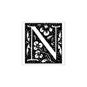 Floral Monogram Vintage initial letter N Rubber Stamp