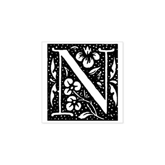 Floral Monogram Vintage initial  letter N Rubber Stamp (Imprint)