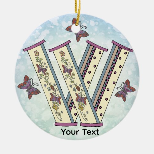 floral Monogram W Ceramic Ornament