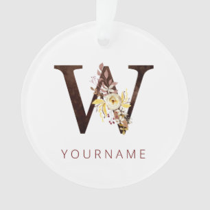 Floral Monogram W Rich Autumn Foliage Ornament