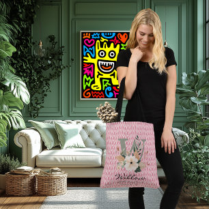 Floral Monogram W – Serene Botanical Letter Design Crossbody Bag