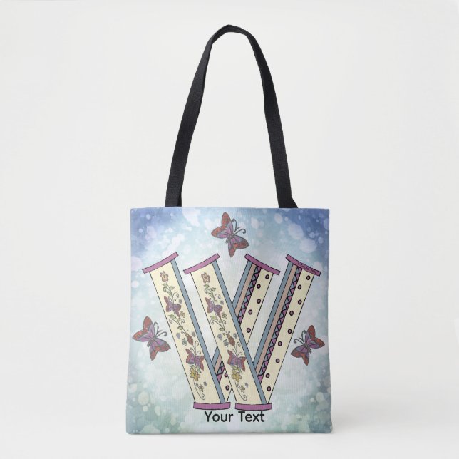 floral Monogram W Tote Bag (Front)