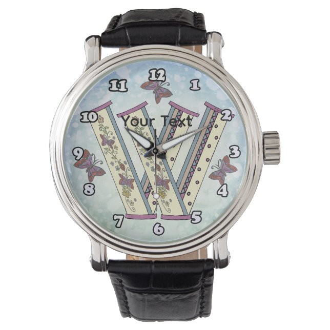 floral Monogram W Watch (Front)