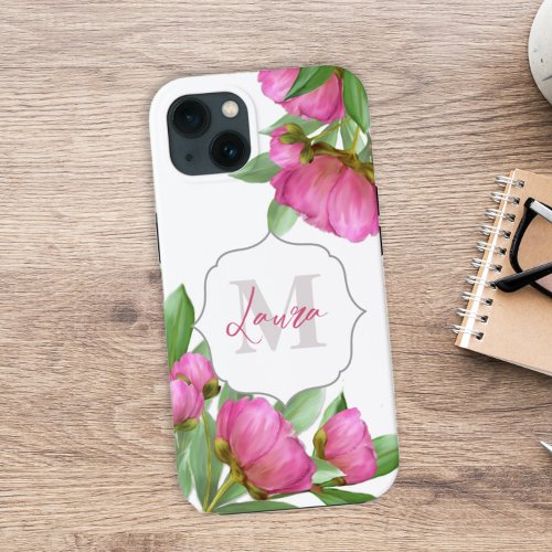 Floral Monogram Watercolor Pink Modern Case_Mate i iPhone 13 Case
