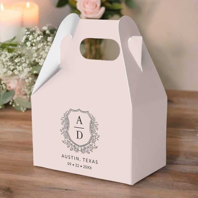Floral Monogram Wedding Blush Pink Crest Modern Favor Boxes (Creator Uploaded)