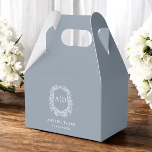 Floral Monogram Wedding Dusty Blue Crest Modern Favor Boxes